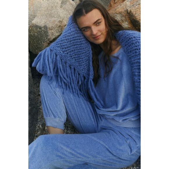 Suzi Kondi Blue Velour Jogger Track Pants Sweats Small Pull On Comfort Velvet - Picture 1 of 9